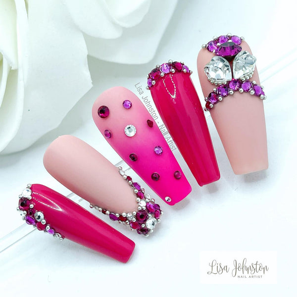 Our favourite Barbiecore nail art with rhinestones