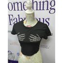 Embellished Skeleton Hands Baby Tee - Size M