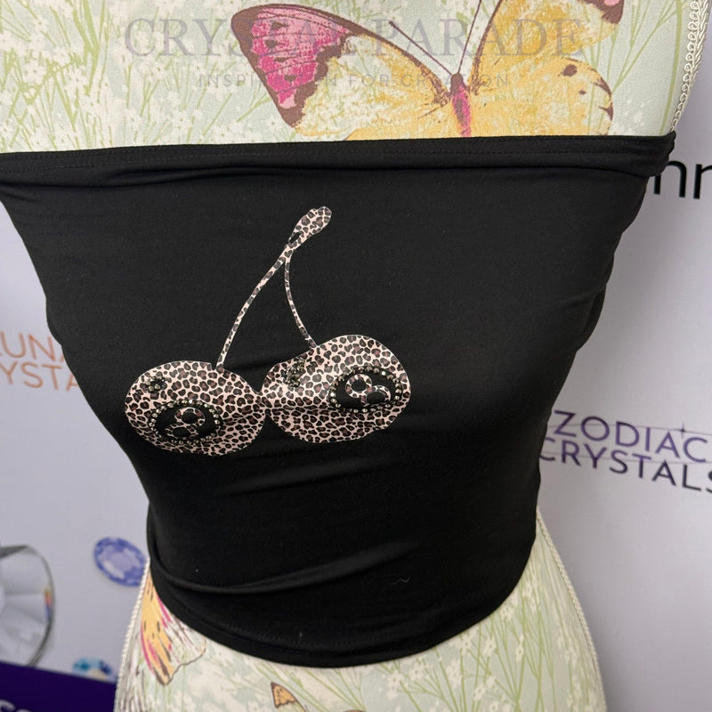 Embellished 8 Ball Leopard Print Crop Top - Size Small