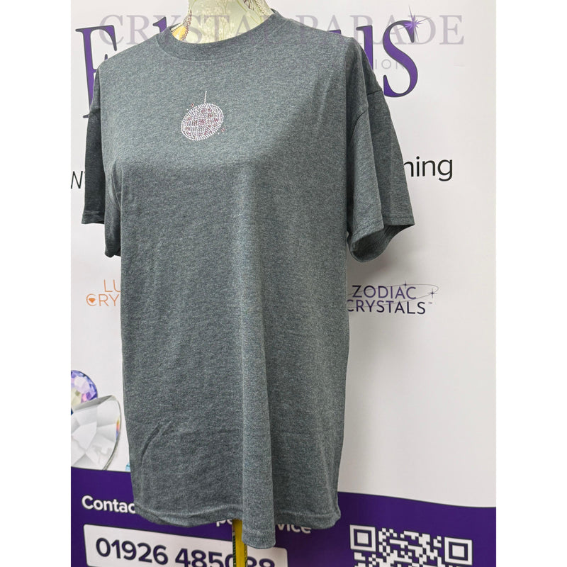 Embellished Pink Disco Ball Grey T-Shirt - Size Medium (16)