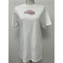 Embellished Pink Cowboy Hat White T-Shirt - Size Medium