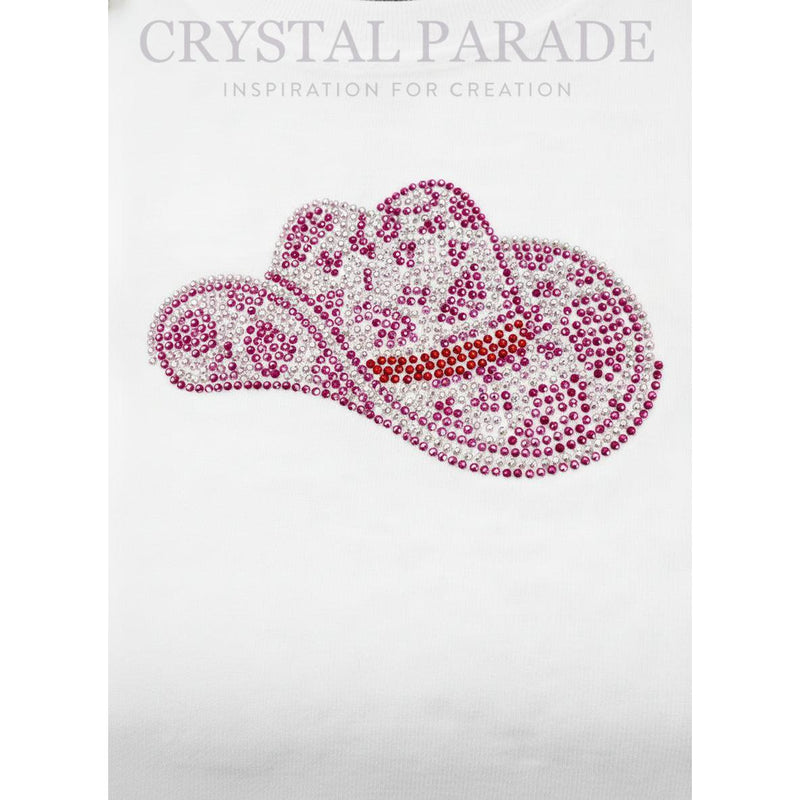 Embellished Pink Cowboy Hat White T-Shirt - Size Medium