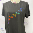Embellished Rainbow Paw Print T-Shirt Black - Size Large