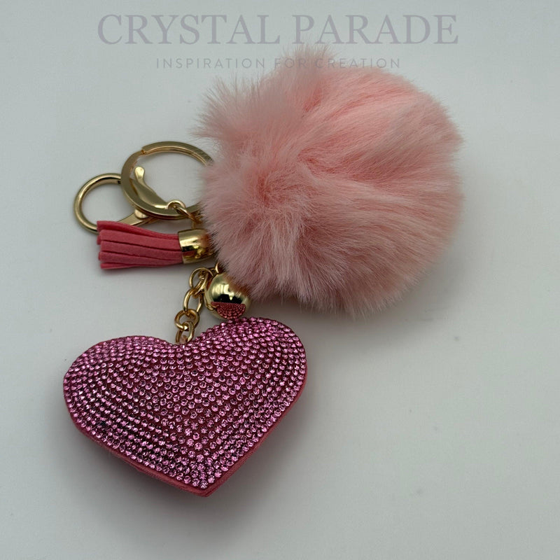Diamante Heart Keyring with Pom Pom