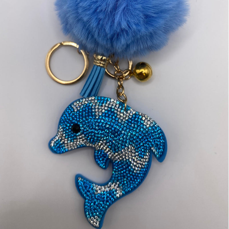 Diamante Dolphin Key Ring with Fluffy Pom Pom perfect gift