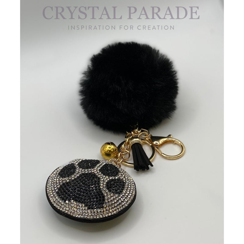 Diamante Paw Print Key Ring with Pom Pom