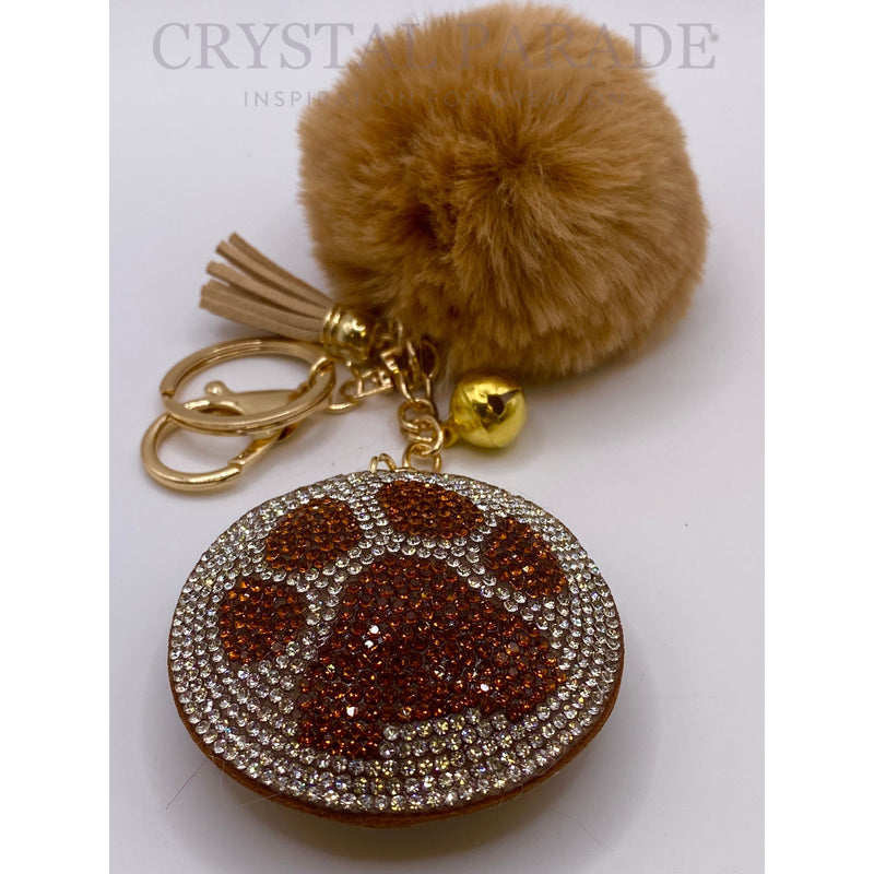 Diamante Paw Print Key Ring with Pom Pom