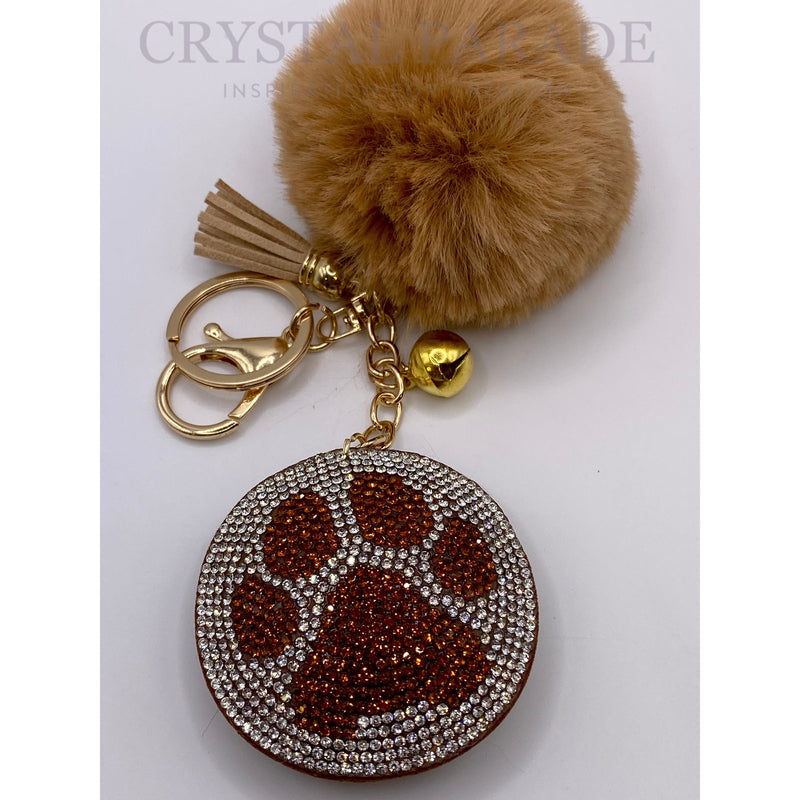 Diamante Paw Print Key Ring with Pom Pom