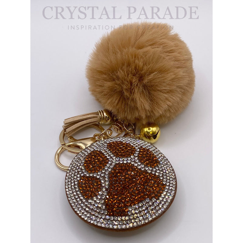 Diamante Paw Print Key Ring with Pom Pom