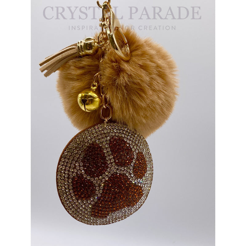 Diamante Paw Print Key Ring with Pom Pom