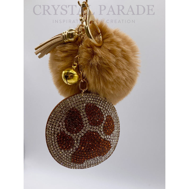 Diamante Paw Print Key Ring with Pom Pom