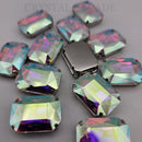 Luna Emerald Cut Sew on Stone in Silver Setting - AB