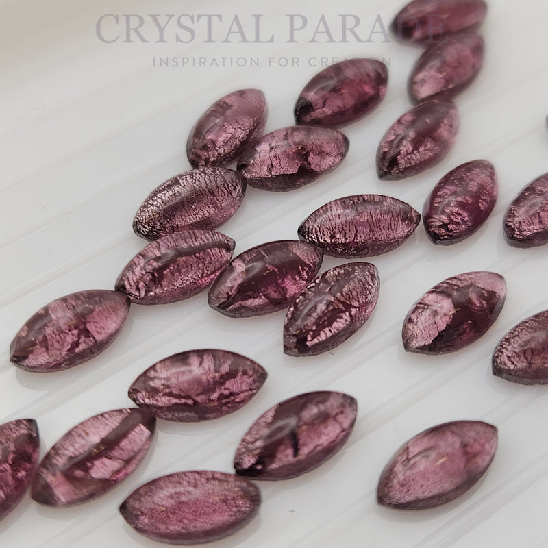 Preciosa Navette Glass Cabochons - Crackled Amethyst (03531)