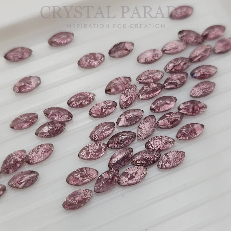 Preciosa Navette Glass Cabochons - Crackled Amethyst (03531)