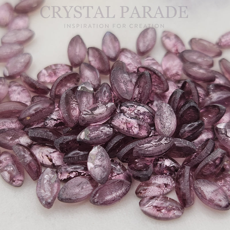 Preciosa Navette Glass Cabochons - Crackled Amethyst (03531)