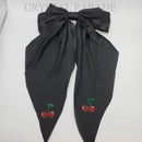 Crystal Parade Satin Hair Bow With Sparkly Cherries - Black