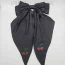 Crystal Parade Satin Hair Bow With Sparkly Cherries - Black