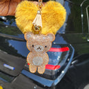 Diamante Teddy Keyring with Pom Pom