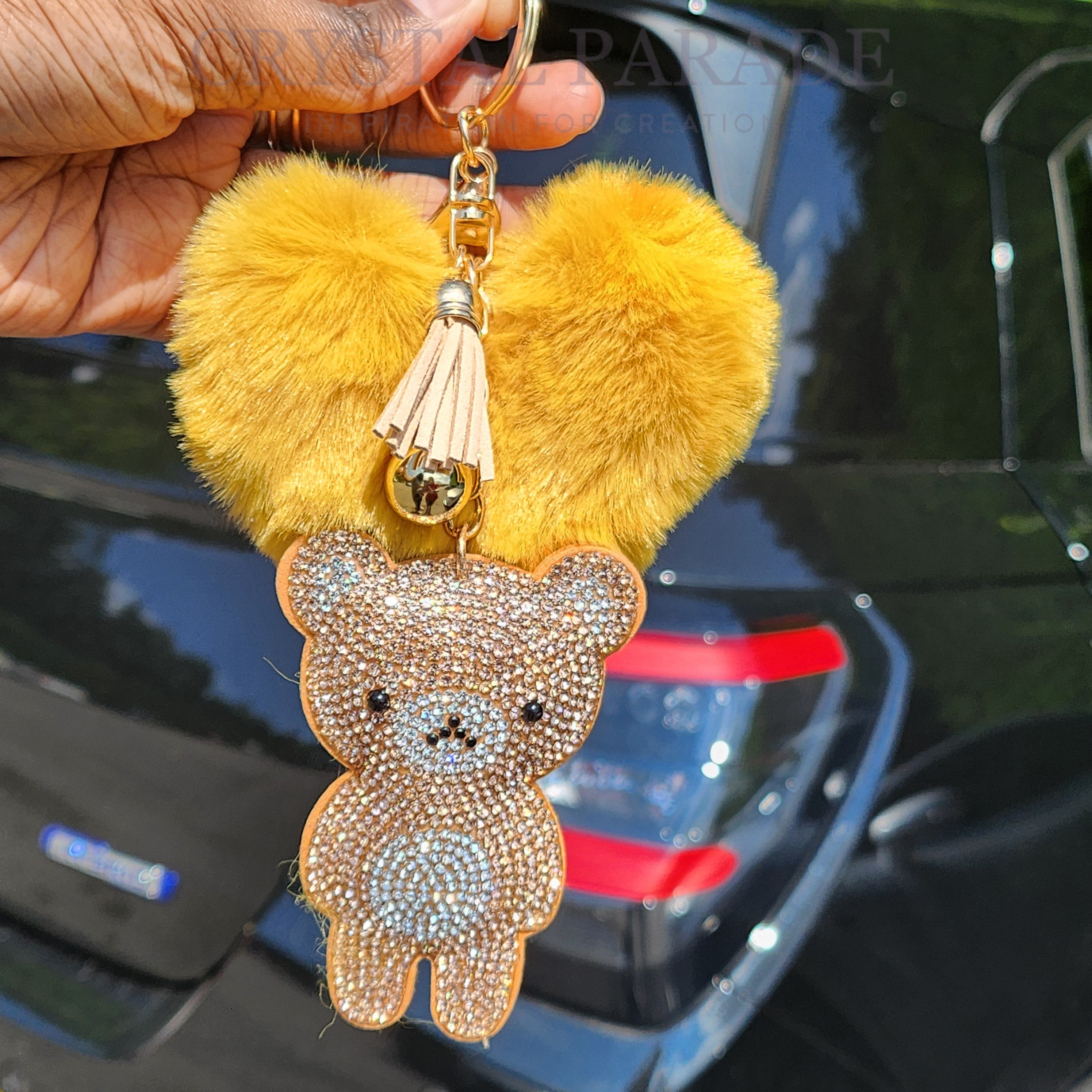 Diamante Teddy Key Ring with Fluffy Pom Pom - perfect gift