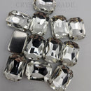 Luna Emerald Cut Sew on Stone in Silver Setting - Clear