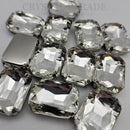 Luna Emerald Cut Sew on Stone in Silver Setting - Clear