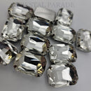 Luna Emerald Cut Sew on Stone in Silver Setting - Clear