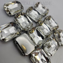 Luna Emerald Cut Sew on Stone in Silver Setting - Clear