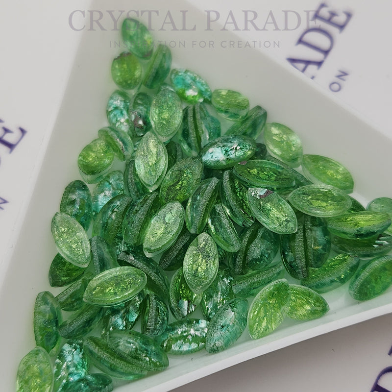 Preciosa Navette Glass Cabochons - Crackled Green (02404)