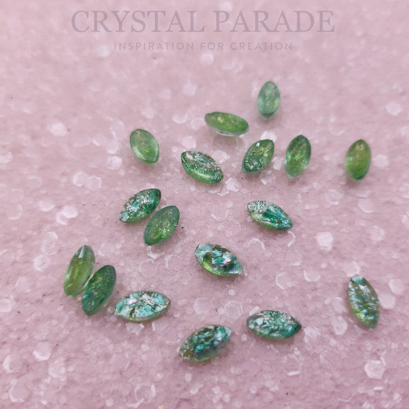 Preciosa Navette Glass Cabochons - Crackled Green (02404)