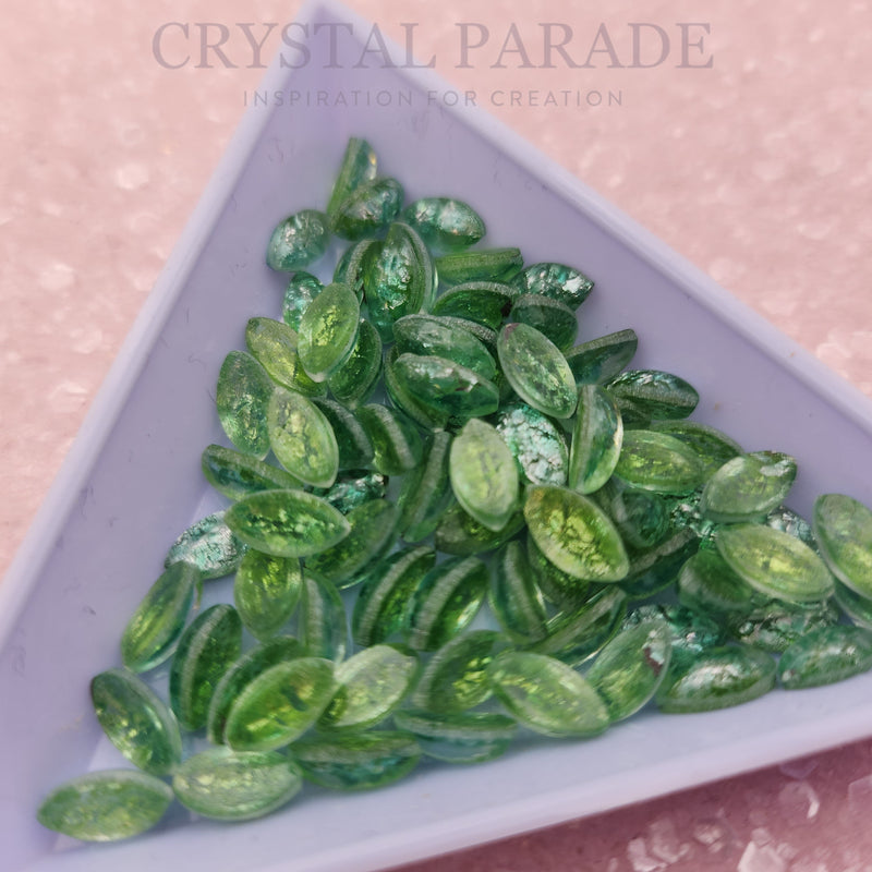 Preciosa Navette Glass Cabochons - Crackled Green (02404)