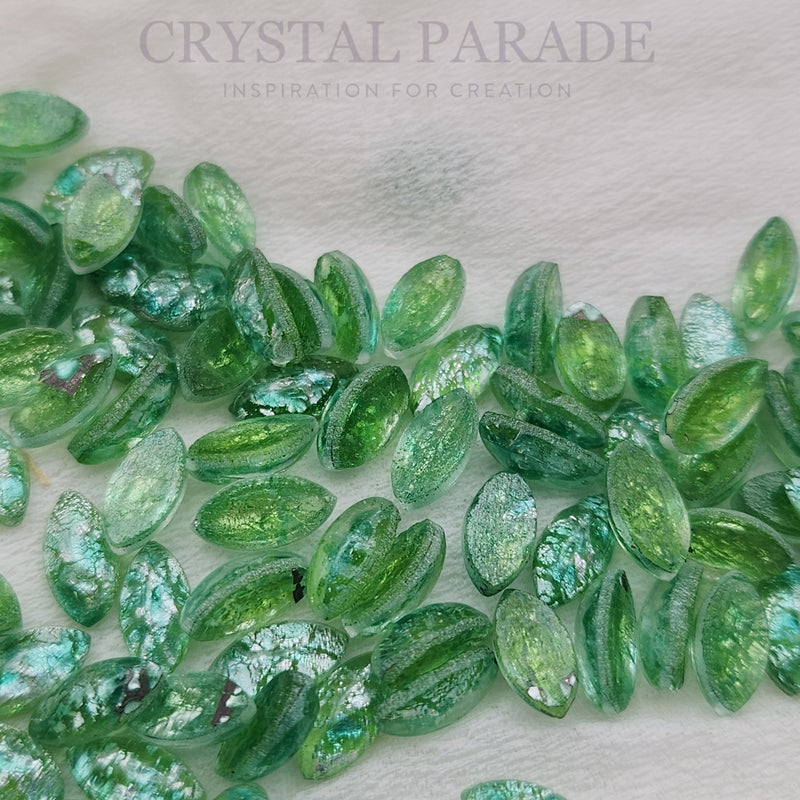 Preciosa Navette Glass Cabochons - Crackled Green (02404)