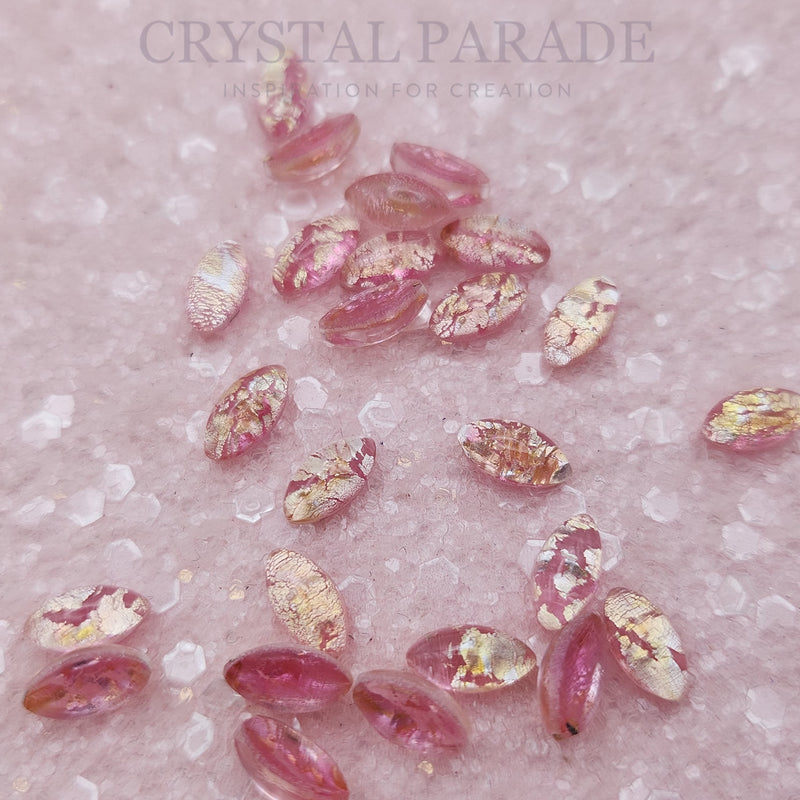 Preciosa Navette Glass Cabochons - Crackled Pink (02401)