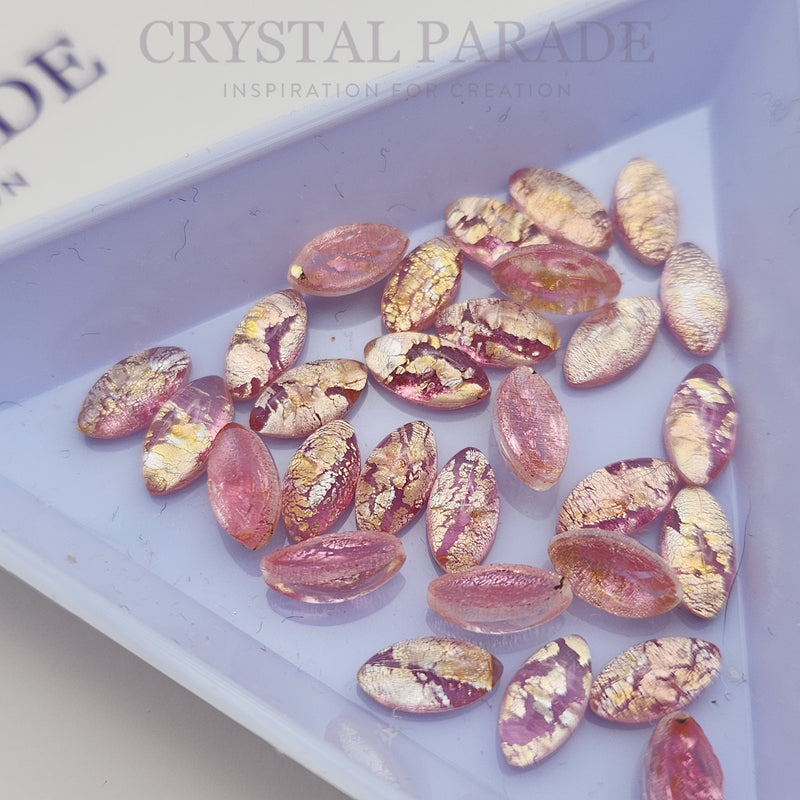 Preciosa Navette Glass Cabochons - Crackled Pink (02401)