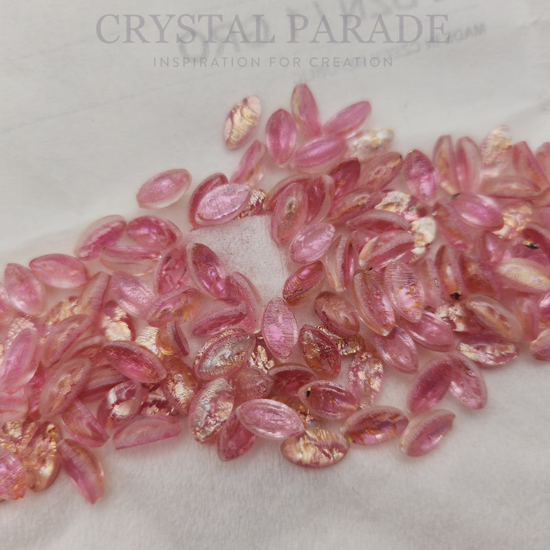 Preciosa Navette Glass Cabochons - Crackled Pink (02401)