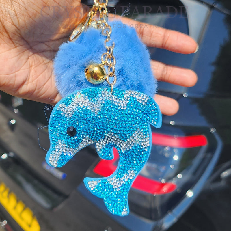 Diamante Dolphin Keyring with Pom Pom