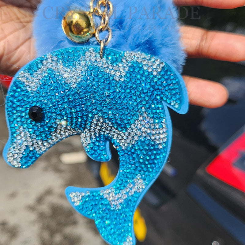 Diamante Dolphin Keyring with Pom Pom