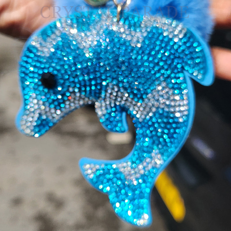 Diamante Dolphin Keyring with Pom Pom