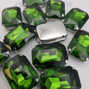 Luna Emerald Cut Sew on Stone in Silver Setting - Fern Green