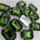 Luna Emerald Cut Sew on Stone in Silver Setting - Fern Green