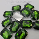 Luna Emerald Cut Sew on Stone in Silver Setting - Fern Green