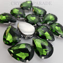 Luna Peardrop Sew on Stone in Silver Setting - Fern Green