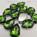 Luna Peardrop Sew on Stone in Silver Setting - Fern Green