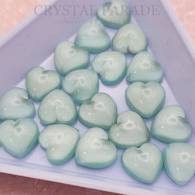 Preciosa Heart Glass Cabochons - Moonshine Green (01192)