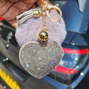 Diamante Heart Keyring with Pom Pom