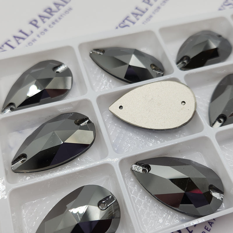 Zodiac Sew on Stone Peardrop - Jet Hematite