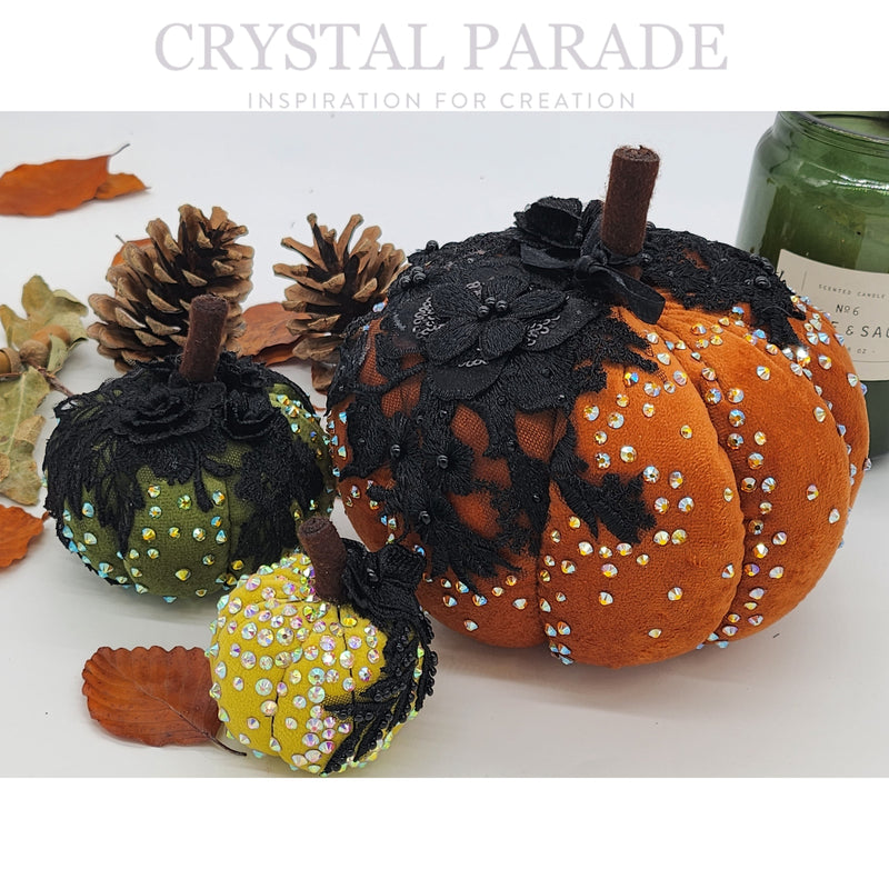 Hand Embellished Plush Pumpkins - Set of 3 - Lace Autumn Leaves