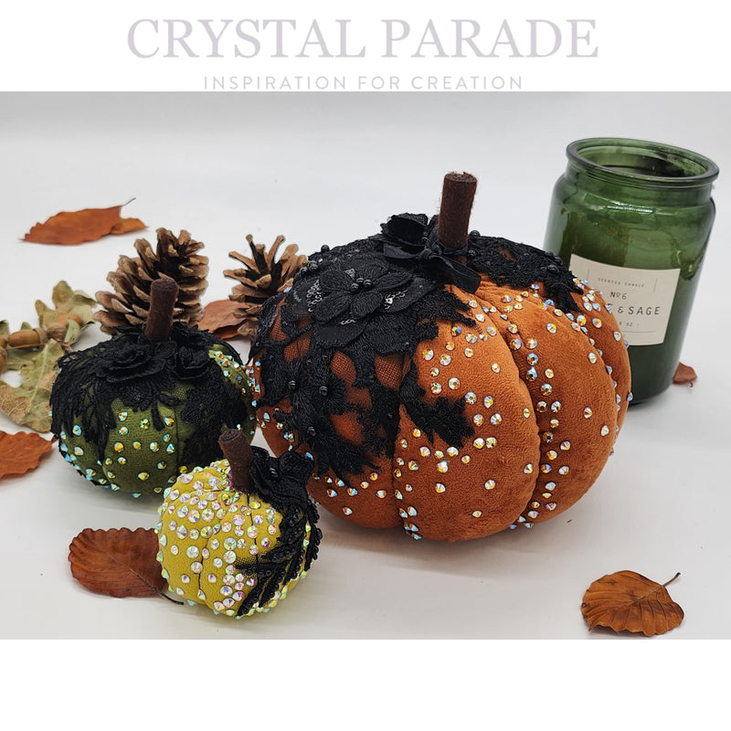 Hand Embellished Plush Pumpkins - Set of 3 - Lace Autumn Leaves