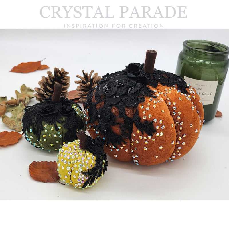 Hand Embellished Plush Pumpkins - Set of 3 - Lace Autumn Leaves