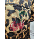 Crystal Parade Luxury Leopard Print Cherry Rhinestones Pyjama Shorts Set