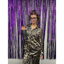 Crystal Parade Luxury Full Length Leopard Print Pyjama Set Crystal Lips MEDIUM